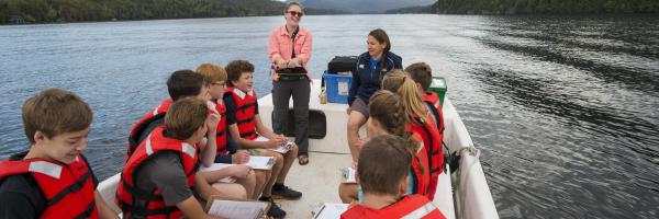 Past fellow, Stephanie Tyski, leading a watershed workshop on Lake Placid Past fellow, Stephanie Tyski, leading a watershed workshop on Lake Placid